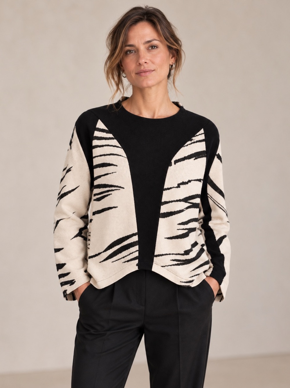 Lotus Eaters Colbon Abstract Knit High Low Sweater